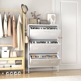Shoe Storage Cabinet with 3 Flip Drawers, Freestanding Shoe Cabinet Organizer with Metal Frame for Entryway, Hallway, Foyer, White