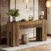 Wooden foyer table, main console, sturdy sofa, corridor side table