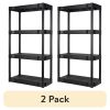 (2 pack) Black Plastic 4-Tier Shelving Unit, 280 lb Capacity, 56.2x30x13.8 Inches