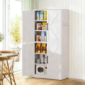 White Steel Kitchen Pantry Storage Cabinet with Adjustable shelves, heavy-duty country cabinet for kitchens, bathrooms and living rooms