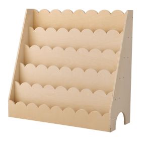 Montessori Bookshelf, 5-Tier Scalloped Kids Bookshelf, Front Facing Toddler Bookcase, Dual Hooks for Hanging Backpacks, Baby Bookshelf for Kids Room