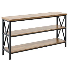 Narrow Console Sofa Table, 55.1 inches Behind Couch Table, 3-Tier Long Entryway Table and Skinny Hallway Table, Narrow Sofa Table with Metal Frame