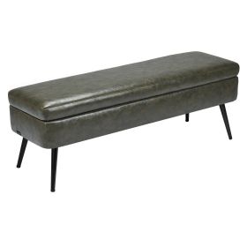 PU Leather Storage Ottoman Bench Shoe Seat with Storage & Metal Legs Green