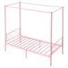 Twin Size Canopy Bed Frame, Metal Canopy Bed with Minimalist Headboard & Four Posters Design, Heavy Duty Steel Slats Support, Underbed Storage Space