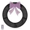 36in Pre-lit Outdoor Christmas Wreath Decoration, Lighted Metal Wreath with Purple Bow, Remote Control LED Lights with Timer
