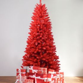 T3637P3398087FT Red Christmas Tree ��� Pure Red PVC Tree with 1066 Tips, Hinged Branches for Easy Setup, Stable Metal Stand, Bold Holiday Decoration