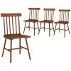 HOMCOM Dining Chairs Set of 4, Farmhouse Wood Kitchen Chairs with Rubber Wood Frame, Spindle Back for Dining Room, Light Brown