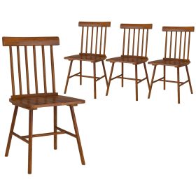 HOMCOM Dining Chairs Set of 4, Farmhouse Wood Kitchen Chairs with Rubber Wood Frame, Spindle Back for Dining Room, Light Brown