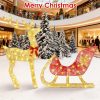 Christmas Reindeer & Sleigh Outdoor Decoration with Lights - 16.97ft LED String (Warm Yellow) 8 Modes, Sturdy Rustproof Iron Frame