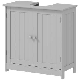 HOMCOM Bathroom Vanity Cabinet, Under Sink Bathroom Cabinet with 2 Doors and Adjustable Shelf, Light Gray