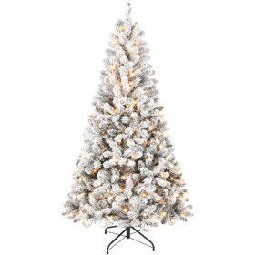 Artificial 6ft Flocked Christmas Tree with 678 PVC Branch Tips, 250L Warm white led, Round head, Foldable Base for Indoor Holiday Decorating