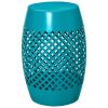 12.5" Steel Outdoor Side Table, Round Hollow Drum Patio End Table, Accent Table for Indoor and Outdoor, Blue