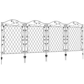 Garden Fence, 4 Pack Steel Fence Panels, 11.5' L x 43" H, Rust-Resistant Decorative Border Flower Edging for Yard, Landscape, Patio, Outdoor Decor, Wa