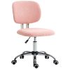Vinsetto Cute Armless Office Chair, Teddy Fleece Fabric Computer Desk Chair, Vanity Task Chair with Adjustable Height, Swivel Wheels, Mid Back, Pink