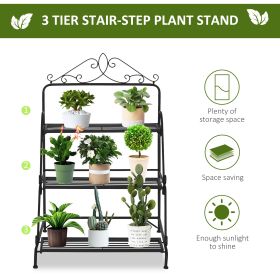 Outdoor Plant Stand, 3 Tier Metal Plant Shelf, Stair Style Flower Stand, Plant Display Storage Organizer for Indoor Outdoor Patio Balcony Yard