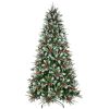 7ft Snow Frosted Christmas Tree w/2178 PE/PVC Tips, Pinecone & Berries - Holiday Decor