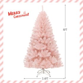 6ft Pink Artificial Christmas Tree Hinged Full Fir Tree with Metal Stand