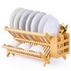 Collapsible 2-Tier Bamboo Dish Drying Rack â€“ Foldable Wooden Dish Drainer with Utensil Holder, Space-Saving Dish Rack for Kitchen Countertop