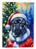 Black Pug Christmas House Flag Large Porch Sleeve Pole Decorative Outside Yard Banner Artwork Wall Hanging, Polyester, House Size, Multicolor