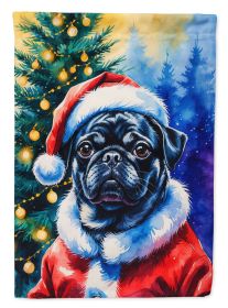 Black Pug Christmas House Flag Large Porch Sleeve Pole Decorative Outside Yard Banner Artwork Wall Hanging, Polyester, House Size, Multicolor