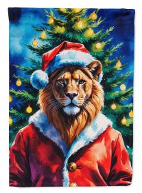 Lion Christmas House Flag Large Porch Sleeve Pole Decorative Outside Yard Banner Artwork Wall Hanging, Polyester, House Size, Multicolor