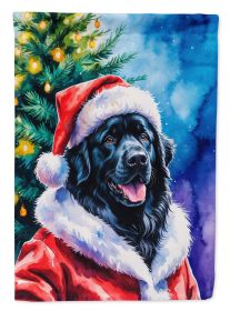 Black Newfoundland Christmas House Flag Large Porch Sleeve Pole Decorative Outside Yard Banner Artwork Wall Hanging, Polyester, House Size, Multicolor