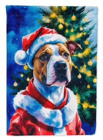 Pit Bull Terrier Christmas House Flag Large Porch Sleeve Pole Decorative Outside Yard Banner Artwork Wall Hanging, Polyester, House Size, Multicolor