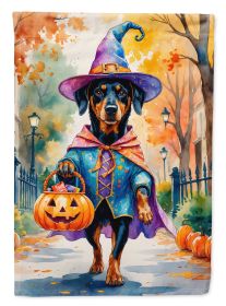 Doberman Pinscher Halloween Trick or Treat House Flag Large Porch Sleeve Pole Decorative Outside Yard Banner Artwork Wall Hanging, Polyester
