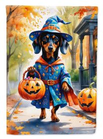 Dachshund Halloween Trick or Treat House Flag Large Porch Sleeve Pole Decorative Outside Yard Banner Artwork Wall Hanging, Polyester, House Size