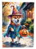 Shiba Inu Halloween Trick or Treat House Flag Large Porch Sleeve Pole Decorative Outside Yard Banner Artwork Wall Hanging, Polyester, House Size