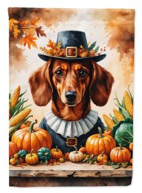 Red Brown Dachshund Thanksgiving House Flag Large Porch Sleeve Pole Decorative Outside Yard Banner Artwork Wall Hanging, Polyester, House Size