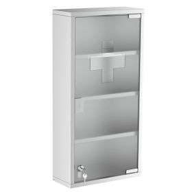 HOMCOM Lockable Medicine Cabinet 12"x24", 4 Tier, Stainless Steel, Bathroom Wall Box with Shelves