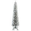 Prelit 7FT PVC Flocked Pencil Tree Artificial Slim Christmas Tree