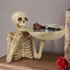 Skull Tray Ornament with Bowl ��� Unique Skeleton Design for Indoor & Outdoor Decor, Perfect for Halloween, Day of the Dead, or Gothic Themed Rooms, C