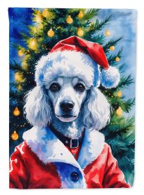White Poodle Christmas House Flag Large Porch Sleeve Pole Decorative Outside Yard Banner Artwork Wall Hanging, Polyester, House Size, Multicolor