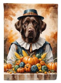 Chocolate Labrador Retriever Thanksgiving House Flag Large Porch Sleeve Pole Decorative Outside Yard Banner Artwork Wall Hanging, Polyester