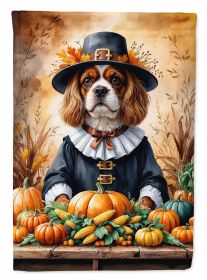 Cavalier Spaniel Thanksgiving House Flag Large Porch Sleeve Pole Decorative Outside Yard Banner Artwork Wall Hanging, Polyester, House Size