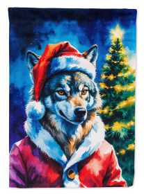 Wolf Christmas House Flag Large Porch Sleeve Pole Decorative Outside Yard Banner Artwork Wall Hanging, Polyester, House Size, Multicolor