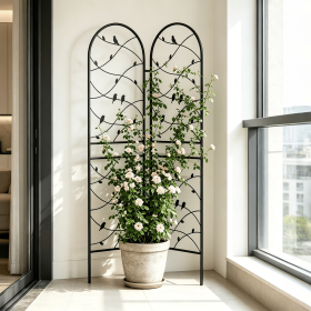 2 Pack Metal Garden Trellis 71" x 19.7" Rustproof Trellis for Climbing Plants Outdoor Flower Support Bird Deco Black
