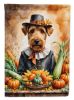 Airedale Terrier Thanksgiving House Flag Large Porch Sleeve Pole Decorative Outside Yard Banner Artwork Wall Hanging, Polyester, House Size