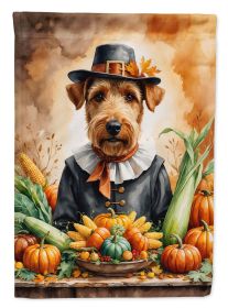 Airedale Terrier Thanksgiving House Flag Large Porch Sleeve Pole Decorative Outside Yard Banner Artwork Wall Hanging, Polyester, House Size