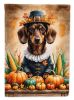 Chocolate Dachshund Thanksgiving House Flag Large Porch Sleeve Pole Decorative Outside Yard Banner Artwork Wall Hanging, Polyester, House Size