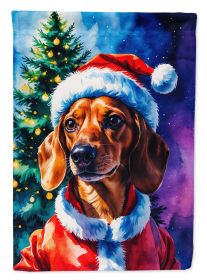 Red Dachshund Christmas House Flag Large Porch Sleeve Pole Decorative Outside Yard Banner Artwork Wall Hanging, Polyester, House Size, Multicolor