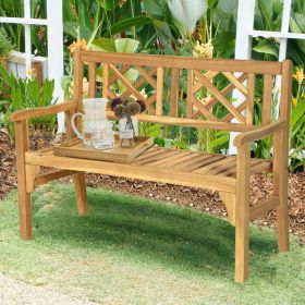 1PC Patio Bench with Curved Backrest and Armrest
