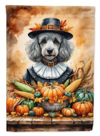 Grey Silver Poodle Thanksgiving House Flag Large Porch Sleeve Pole Decorative Outside Yard Banner Artwork Wall Hanging, Polyester, House Size
