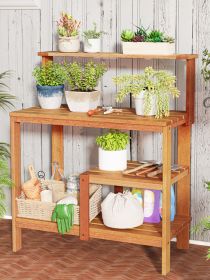 1PC Outdoor Garden Potting Wood Planting Workstation with Open Shelves