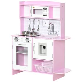 Pretend Play Kitchen with Sound Effects and Stove Lights, Kids Kitchen Playset with Storage