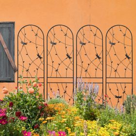 4 Pack Metal Garden Trellis 86.7" x 19.7" Rustproof Trellis for Climbing Plants Outdoor Flower Support Dragonfly Deco Black