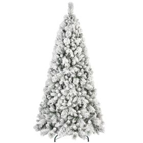 7ft Hinged Full Snow-Flocked Christmas Tree with 1060 Mixed PVC & Pine Needles Tips