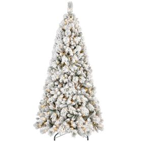 8FT Pre-Lit Snow Flocked Christmas Tree Artificial Pine Tree with 600 Lights